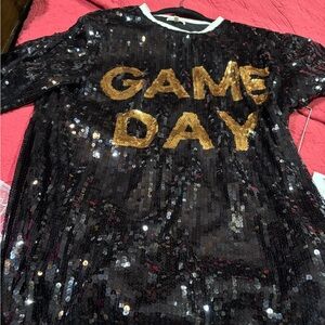 Main Strip Black Sequin Tunic with Gold 'GAME DAY' Letters